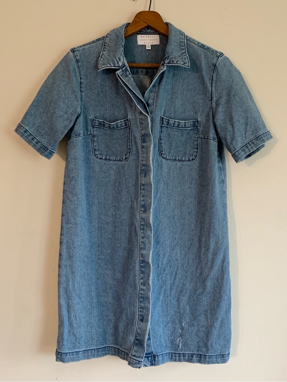 Kendall + Kylie 100% Cotton Distressed Denim Button Up Shirt Dress size Small